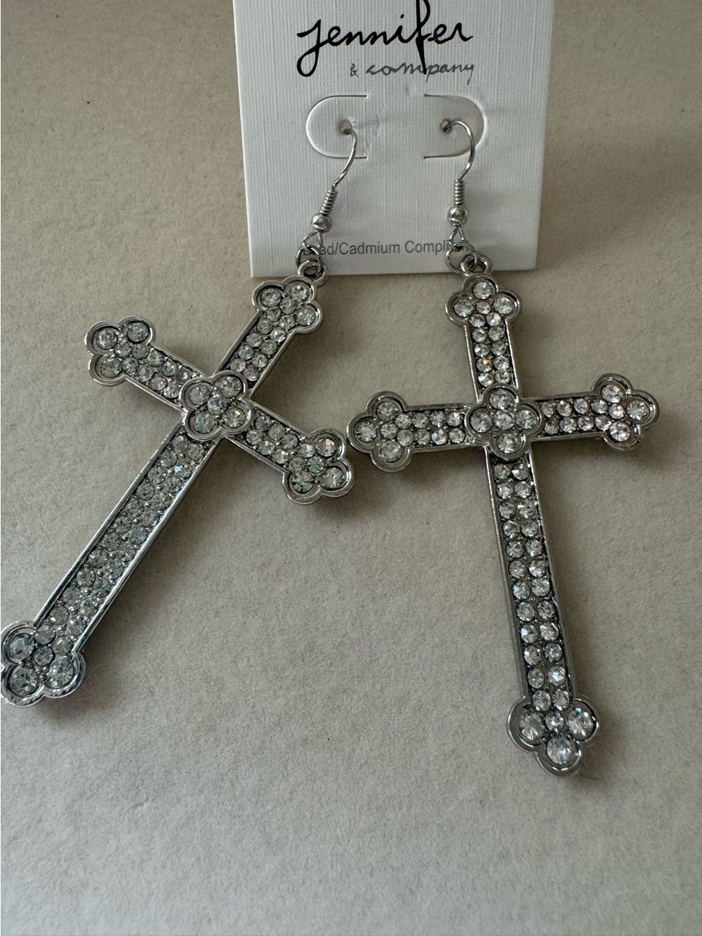 New Jennifer & Company Silver Crystal Cross Rhinestone Drop Earrings